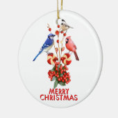 Merry Christmas Cardinal Blue Jay Chickadee セラミックオーナメント (左)