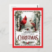 Merry Christmas Cardinal Illustration ポストカード (正面/裏面)