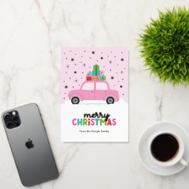 Merry Christmas Cars with Gifts in Pastel Pink 箔シーズンカード