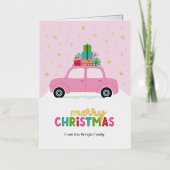 Merry Christmas Cars with Gifts in Pastel Pink 箔シーズンカード (正面)