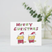Merry Christmas Cartoon Yellow Labs シーズンポストカード (スタンド正面)