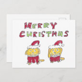 Merry Christmas Cartoon Yellow Labs シーズンポストカード (正面/裏面)