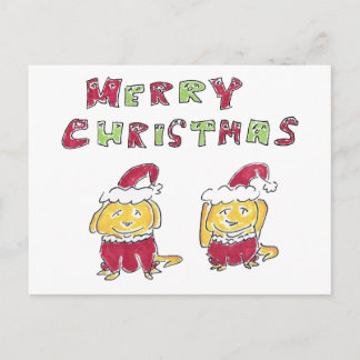 Merry Christmas Cartoon Yellow Labs  シーズンポストカード