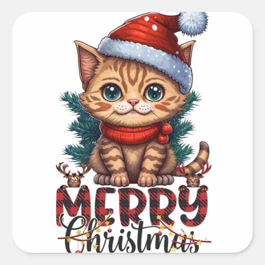 Merry Christmas Cat 2025 スクエアシール (正面)