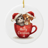 Merry Christmas Cat and Dog in Mug, Cute Pet セラミックオーナメント (裏面)