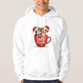 Merry Christmas Cat and Dog in Mug Hoodie Cute Pet パーカ