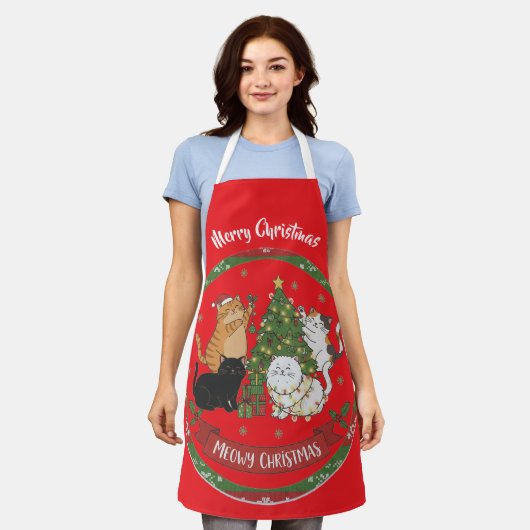 Merry Christmas Cat Family Apron  エプロン (着用した状態)