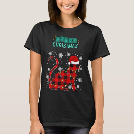 Merry Christmas Cat Plaid Graphic For Cat Lover  Tシャツ (正面)