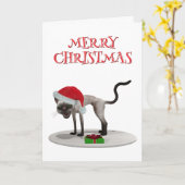 Merry Christmas. Cat with Santa hat カード (黄色い花)