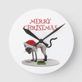 Merry Christmas. Cat with Santa hat ラウンド壁時計
