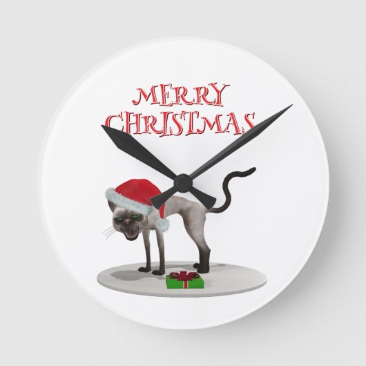 Merry Christmas. Cat with Santa hat ラウンド壁時計 (正面)