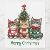 Merry Christmas Cats ワインラベル (シングルラベル)