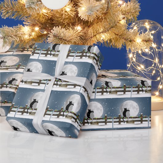 Merry Christmas Cats On a Winter Fence ラッピングペーパー (クリスマス)