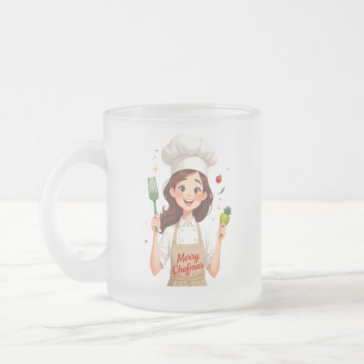 Merry Christmas Chef Girl Frosted Mug フロストグラスマグカップ (左)