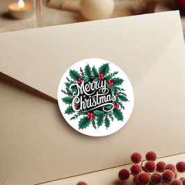 Merry Christmas Cherries & Holly Envelope Seal ラウンドシール