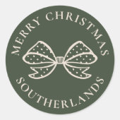 Merry Christmas Chic Holiday Polka Dot Bow ラウンドシール (正面)