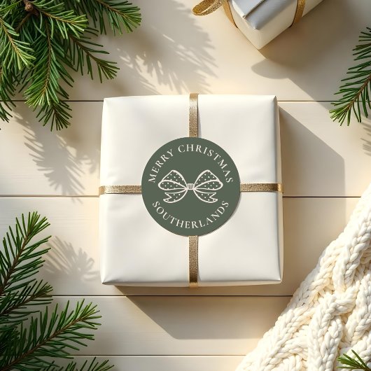 Merry Christmas Chic Holiday Polka Dot Bow ラウンドシール