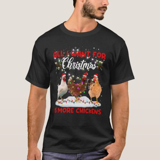 Merry Christmas Chicken  Santa Hat Lights Xmas Tシャツ (正面)