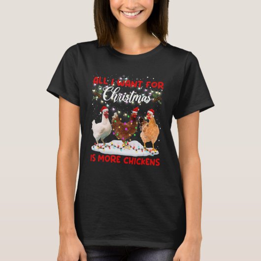 Merry Christmas Chicken  Santa Hat Lights Xmas Tシャツ (正面)