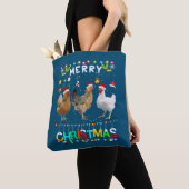 Merry Christmas Chicken Shirt Santa Hat Lights Xma トートバッグ (クローズアップ)