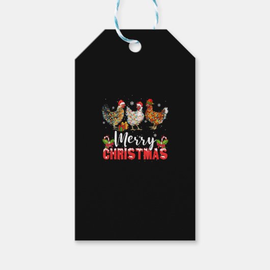 Merry Christmas Chicken Shirts Funny Santa Hat Lig ギフトタグ (正面)