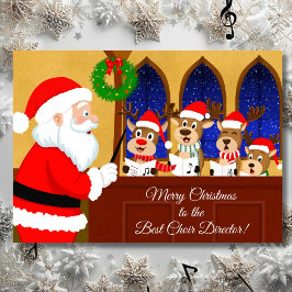 Merry Christmas Choir Director Santa with Reindeer カード