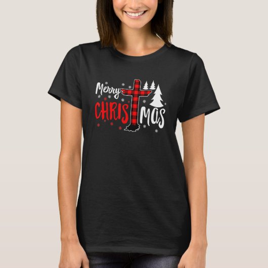 Merry Christmas Christians Buffalo Plaid Tシャツ (正面)