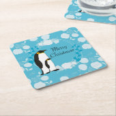 merry christmas, christmas,penguin,flowers スクエアペーパーコースター (アングル)