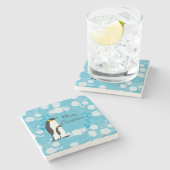 merry christmas, christmas,penguin,flowers ストーンコースター (横)