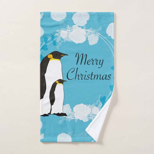 merry christmas, christmas,penguin,flowers ハンドタオル (ハンドタオル)
