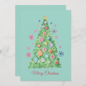 Merry Christmas, Christmas tree watercolours シーズンカード (正面/裏面)