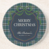 Merry Christmas Classic Preppy Tartan Plaid コースター (正面)