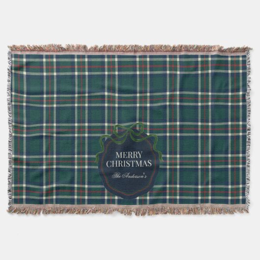 Merry Christmas Classic Preppy Tartan Plaid スローブランケット (正面)