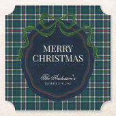 Merry Christmas Classic Preppy Tartan Plaid ペーパーコースター (正面)