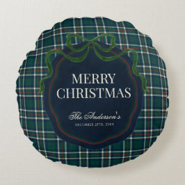 Merry Christmas Classic Preppy Tartan Plaid ラウンドクッション