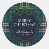 Merry Christmas Classic Preppy Tartan Plaid ラウンドシール (正面)