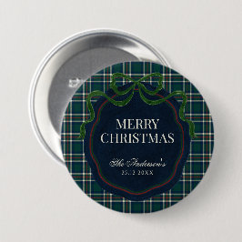 Merry Christmas Classic Preppy Tartan Plaid 缶バッジ