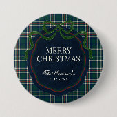 Merry Christmas Classic Preppy Tartan Plaid 缶バッジ (正面)