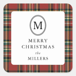 Merry Christmas Classic Red Plaid Monogram スクエアシール