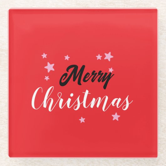 Merry Christmas Classical Unique Minimalist Plain ガラスコースター (正面)