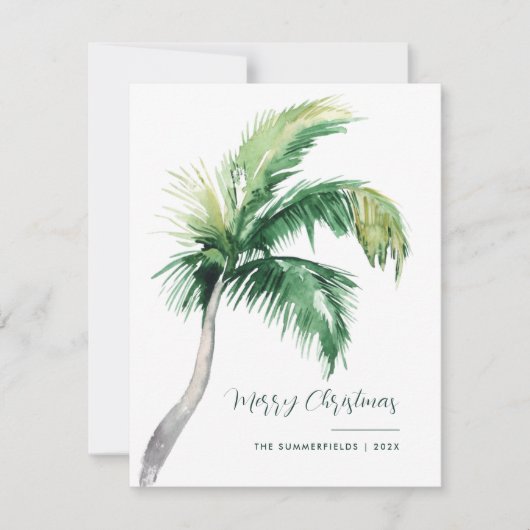 Merry Christmas Coastal Palm Tree Modern シーズンカード (正面)