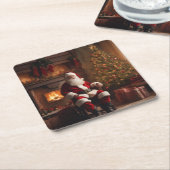 Merry Christmas Coaster – Festive Holiday スクエアペーパーコースター (アングル)