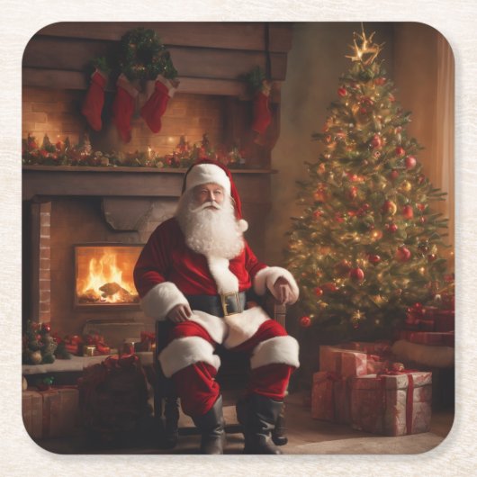 Merry Christmas Coaster – Festive Holiday スクエアペーパーコースター (正面)