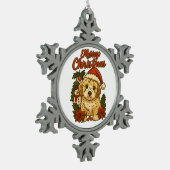 Merry Christmas Cockapoo Snowflake Framed Ornament スノーフレークピューターオーナメント (左)