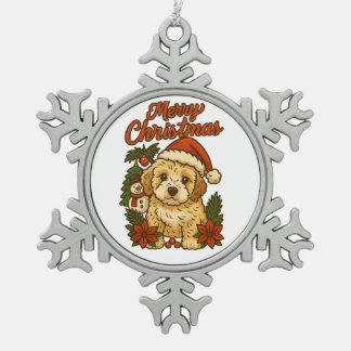 Merry Christmas Cockapoo Snowflake Framed Ornament スノーフレークピューターオーナメント
