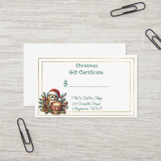 Merry Christmas Coffee Shop Gift Certificate 名刺 (正面/裏面インサイチュ)