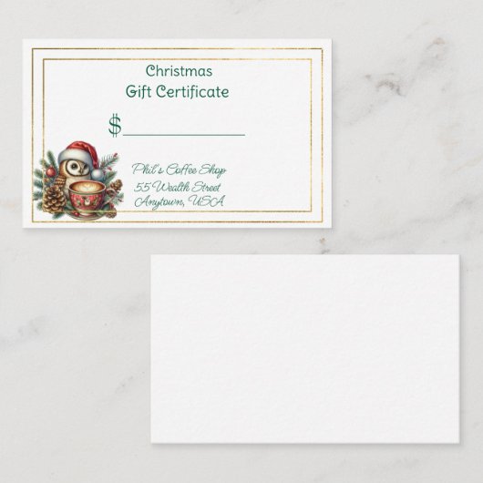 Merry Christmas Coffee Shop Gift Certificate 名刺 (正面/裏面)