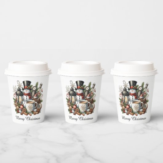 Merry Christmas coffee snowman  紙コップ (複数)