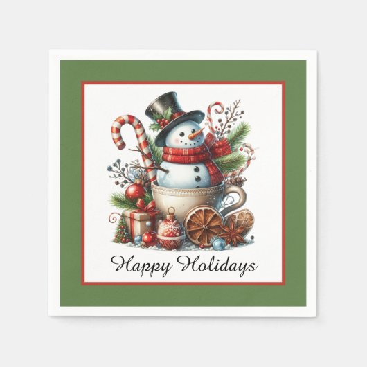 Merry Christmas coffee snowman Paper napkins スタンダードカクテルナプキン (正面)