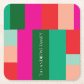 Merry Christmas Color Block  スクエアペーパーコースター (正面)